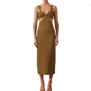 Shona Joy Simone Gathered Midid Dress in US size 6 in color khaki